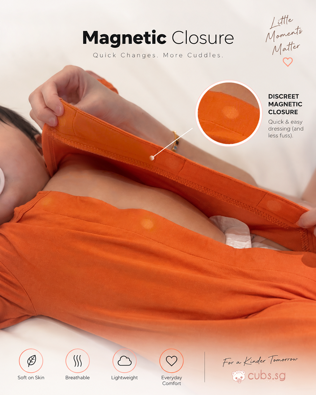Magnetic Bamboo Sleepsuit — Sunset Orange