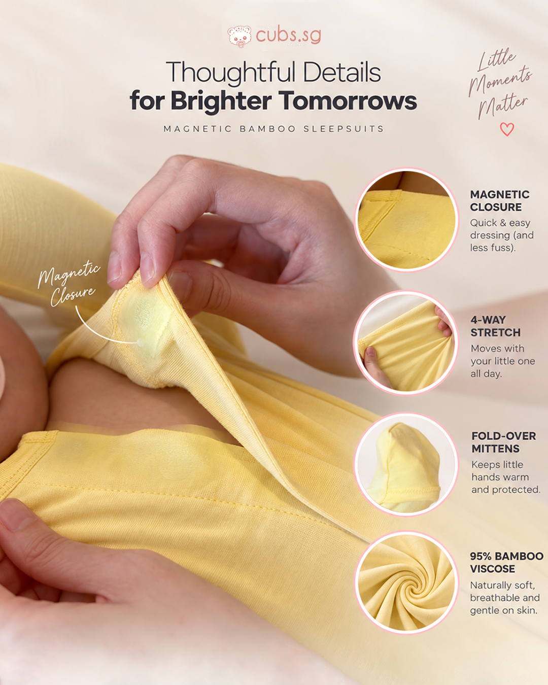 Magnetic Bamboo SleepSuit — Butter Yellow