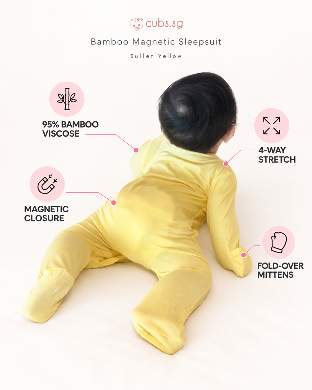 Magnetic Bamboo SleepSuit — Butter Yellow
