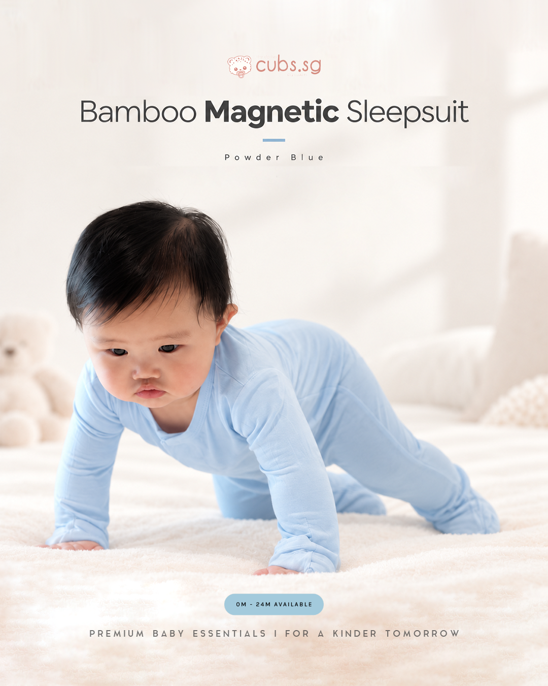 Magnetic Bamboo SleepSuit — Powder Blue
