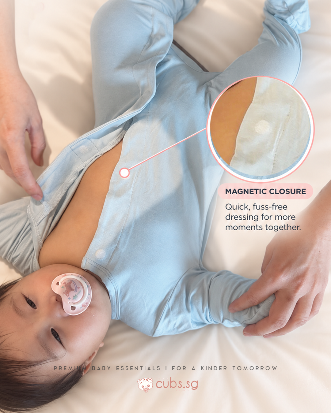 Magnetic Bamboo SleepSuit — Powder Blue