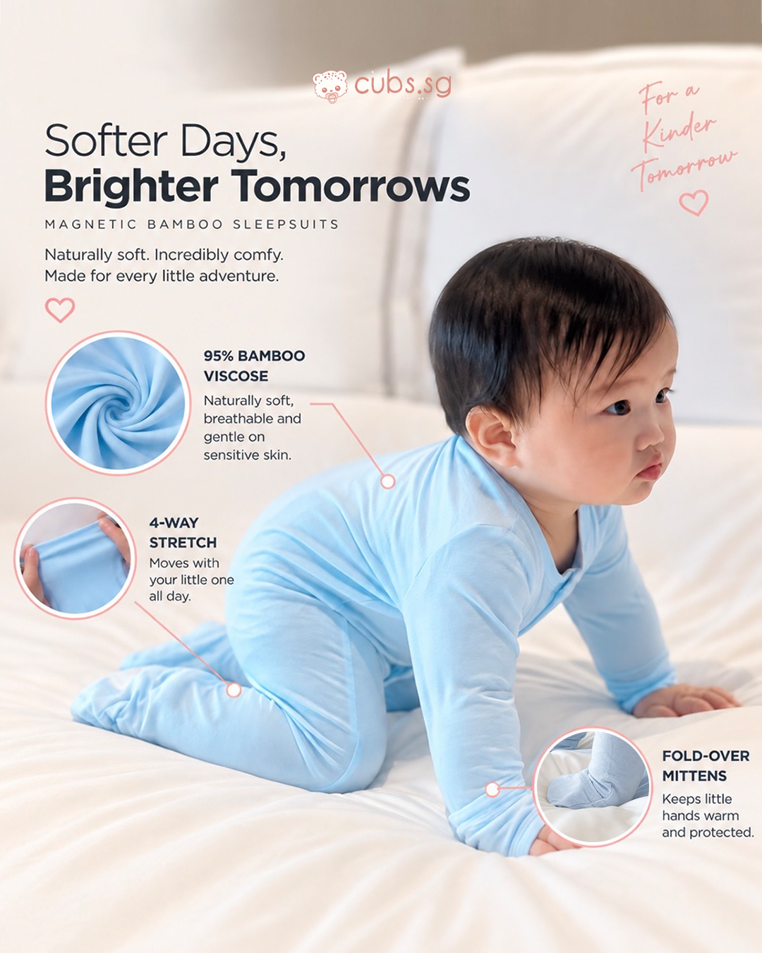 Magnetic Bamboo SleepSuit — Powder Blue
