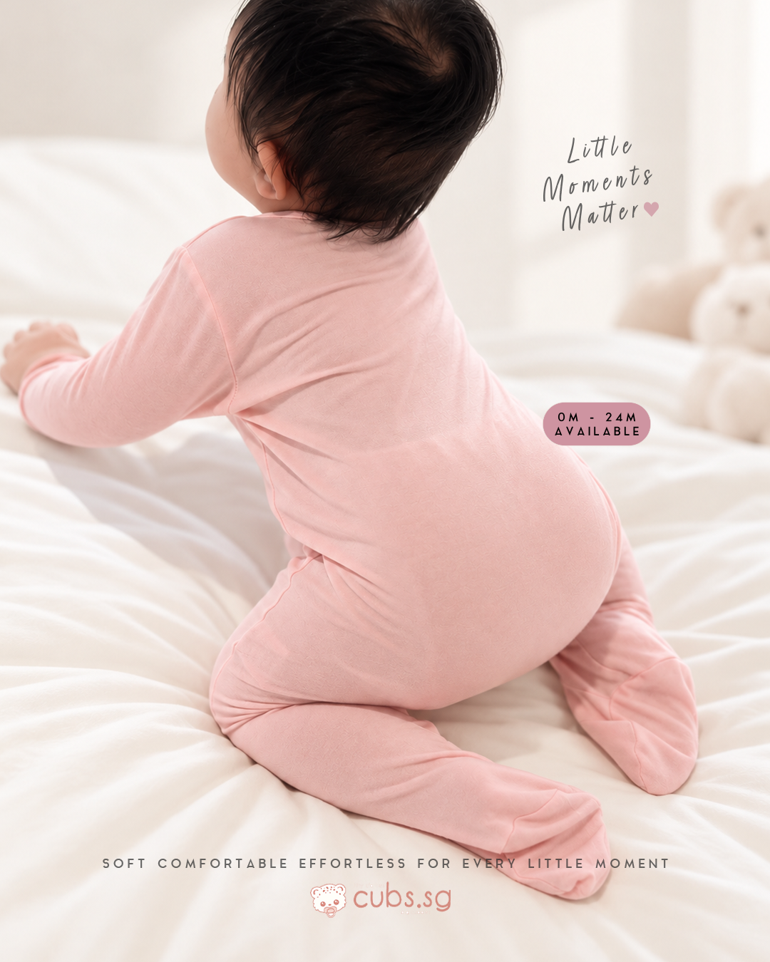 Magnetic Bamboo SleepSuit — Powder Pink