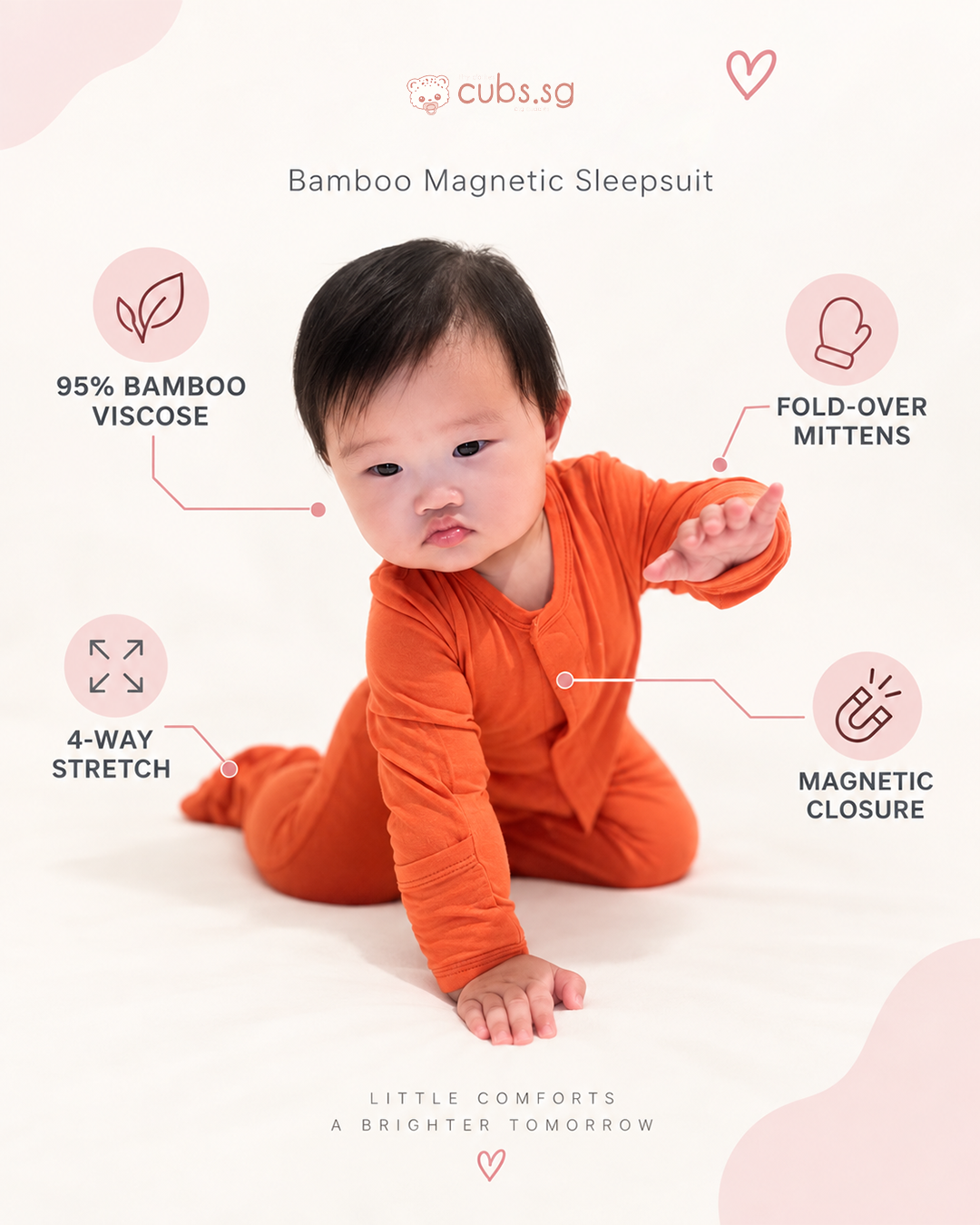 Magnetic Bamboo Sleepsuit — Sunset Orange